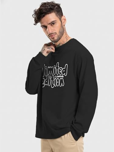 Image of LEOTUDE Oversized Full Sleeve Cottonblend Graphic Printed Round Neck Drop Shoulder Tshirt for Man (Color Mustard)