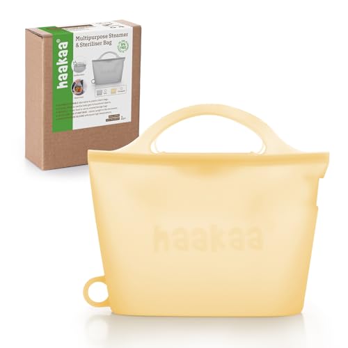Image of Haakaa On-The-Go Silicone Microwave Steam Sterilizer Bags for Travel, 40oz /1250ml Reusable Silicone Steaming Bags for Baby Bottles, Breast Pump, Accessories, Pacifiers, Teethers, Pineapple /1PC