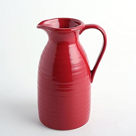 Cearamic Vase with Handle Farmhouse Decor Pitcher Table Vase/Red Cover