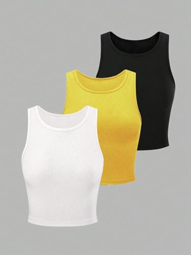 Image of KERI PERRY Tops for Women Crop Top for Women's Tank Activewear Tee Sports Western Casual Cotton Camisole Pack of 3 Combo