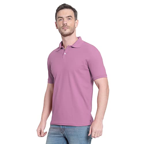 Image of Men's Poly Cotton-Matty Tshirt with Regular Fit Solid Pattern Half Sleeve Standard Length and Button Down Closure|Men's T-Shirts