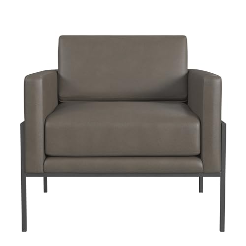 Homepop K8622-E914 Modern Metal Frame Accent Chair Home Décor|Accent Chairs For Living Room & Bedroom - Pewter Gray Faux Leather thumb #3
