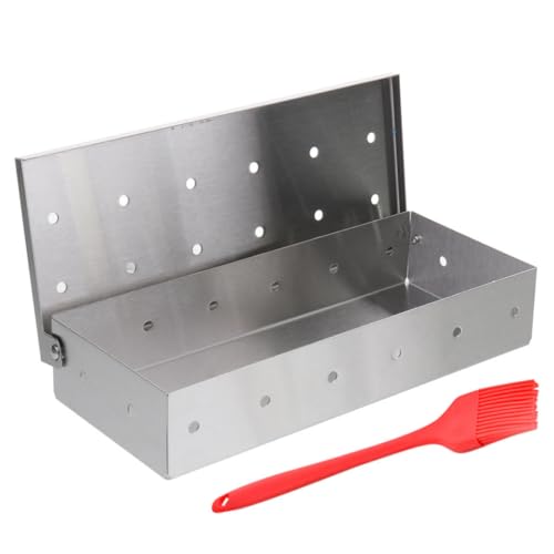 Mipcase Ahumador Para Barbacoa Acero Inoxidable 2 Piezas Caja Para Ahumar y Cepillo Para Parrilla Al Aire Libre Accesorio Para Carnes Ahumadas