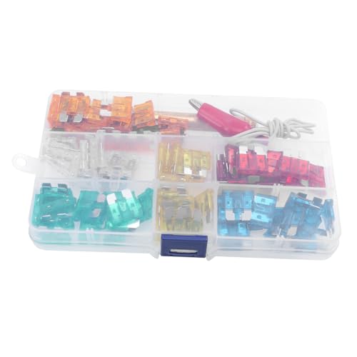 Kit extractor de fusibles automotrices Hemobllo con fusibles de 5/10/15/20/25/30A (15 piezas cada uno) y tester de cobre negro, herramienta esencial para reemplazo y mantenimiento de fusibles de auto miniatura 1
