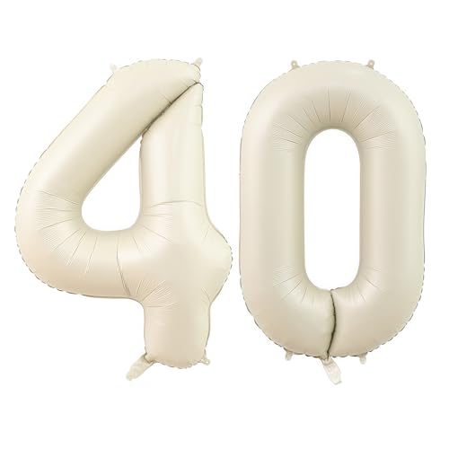 Image of Cream Number 40 Balloons,40 Inch 40 Balloons Giant Helium Foil Mylar Beige 40 Balloon Number for Birthday Party Anniversary Decorations