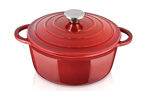 Eternal Living Enameled Cast Iron Dutch Oven with Handles and Lid, 5 Quart Red