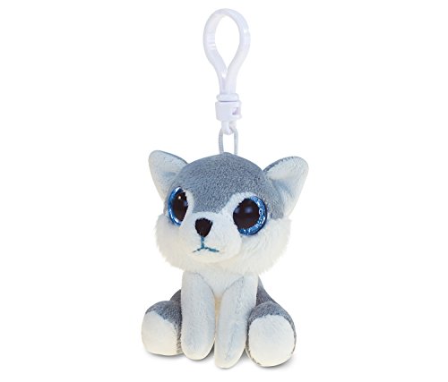 DolliBu Wolf Plush Big Eyes Keychain Stuffed Animal - Soft Wild Mountain Animal Charm with Sparkling Big Eyes, Decorative Zoo Plush Toy Accessory & Fun Buddy Clip For Kids Keys, Purse, Backpack & Bags