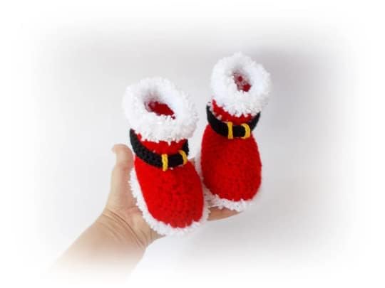 Christmas Baby Boots Crochet Santa Shoes (3-6 months)2