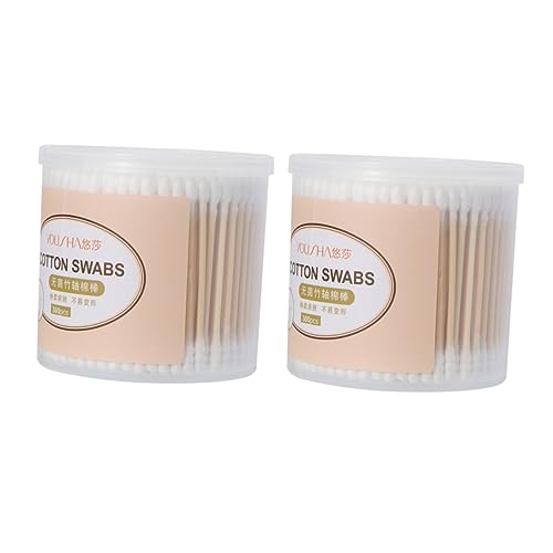 Mipcase 600個 双頭綿棒 cotton buds cotton swab 先のとがった ねじ頭 木製 白い