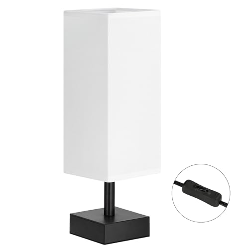 Image of aooshine Small Bedside Table Lamp for Bedroom - Square White Fabric Shade | Inline Rocker Switch, Corded Electric, Bulb Not Included, 12.8 inch Mini Table Lamp for Nightstand, Desk, Dorm, Office