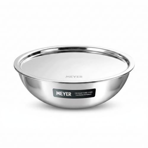 Image of Meyer Trivantage Pro Tasla, Triply Stainless Steel Cookware SS 304 Grade with Lid | Triply Tasla /Tasra Cook & Serve | Induction Base cookware | 26 CM 3.5 Liters | 10 Year Warranty | Silver