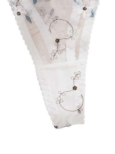 Lilosy Sexy Tie Side Embroidered Underwire Push Up Cute Strappy Mesh Sheer Bachelorette Lingerie Set4