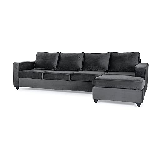 Image of Wakefit Sofa Set | 3 Year Warranty | Sofa 3 Seater, 3 Seater Sofa for Living Room, Wooden Sofa Set, 3 Seater + Right Aligned, Sofa for Living Room - Napper(Fabric-Velvet : Space Grey)