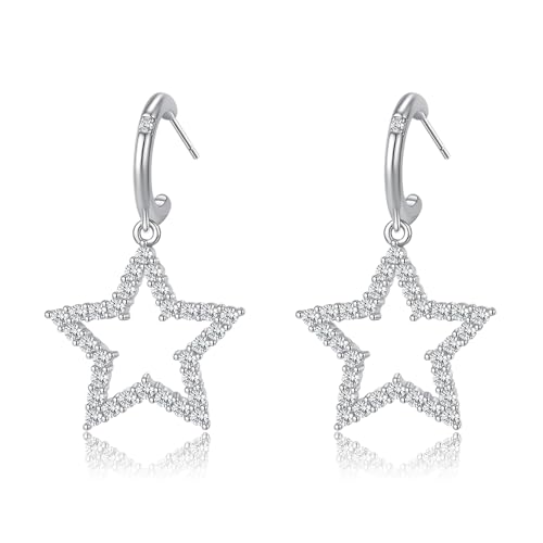 Star Earrings for Women Rhinestone Star Earrings Dangle Silver Sparkly Earrings Dangly Star Stud Earrings Jewelry Hypoallergenic Lightweight