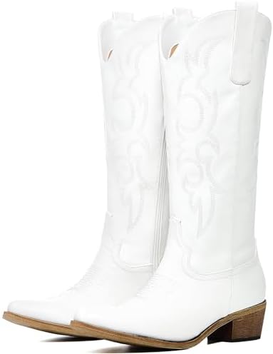 Cowboy Boots for Women Mid Calf Black Cowgirl Boots Square Toe Western Boots Womens Cowboy Boots Chunky Heel botas vaqueras para mujer