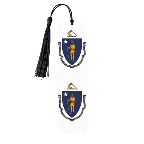 マサチューセッツ州旗プリント タッセル付き木製ブックマーク 5個 読書ページマーカー ブックマーク 男性女性へのギフトに