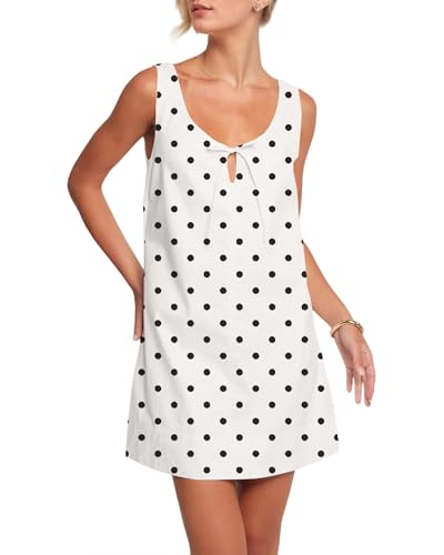 Image of OLAPTA Women Sleeveless Summer Mini Tank Dress Tie Up Loose Fit Sundress Scoop Neck Casual Trendy Short Dresses with Pockets