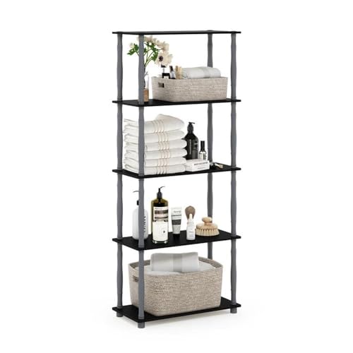 Image of Furinno Turn-N-Tube 5-Tier Multipurpose Shelf / Display Rack / Storage Shelf / Bookshelf, Classic Tubes, Black /Grey