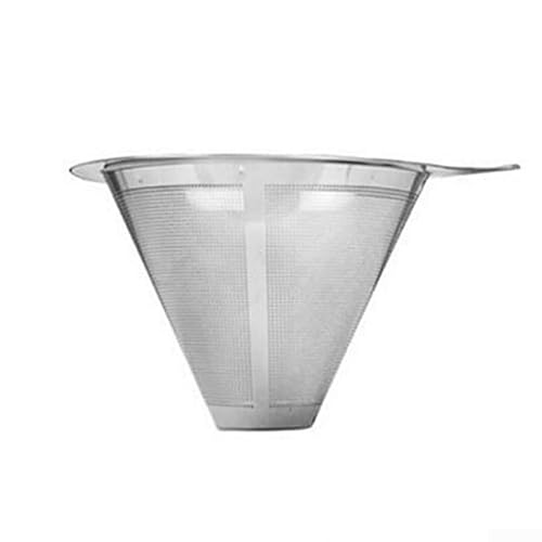 TDCuizent Filtro de cono de goteo de café de acero inoxidable con soporte, malla de doble capa, reutilizable, colador de té, embudo de preparación a mano, fácil de limpiar (M)