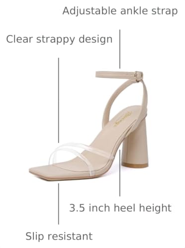 Image of RIBONGZ Block Heels Prom Heeled Sandals for Women Chunky Square Open Toe Strappy High Heels Ankle Strap Wedding Bridal Shoes High Heel Sandals for Party Dress