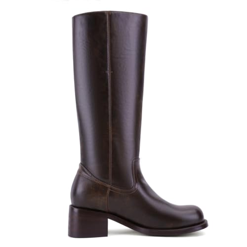 Image of UBWDU Women's Knee High Boots Chunky Block Heel Long Boots Square Toe Low Heel Boots for Women