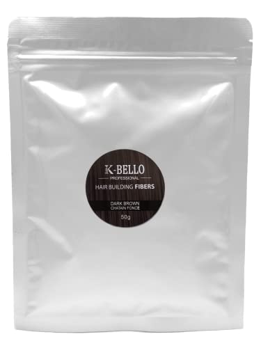 Fibras capilares NATURALES & VEGANO K-Bello - Polvo de cheratina para tapar las calvas, la alopecia, la calvicie & adelgazamiento del cabello - Hair Fiber para hombre y mujer (50g, Castaño oscuro)