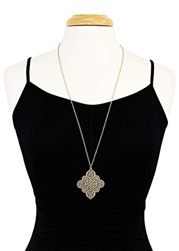 Pomina Gold Silver Geometric Filigree Pendent Long Necklace Casual Sweater Gold Chain Necklaces For Women (Worn Gold) #TOP3