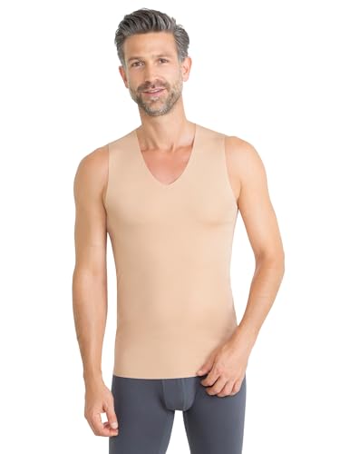 FINN Clean-Cut undertröja herr ärmlös med V-ringning – osynlig herrundertröja med laserskuren finish – sömlös tanktopp av original Lenzing modal för skjorta och kostym, Hudfärg, S