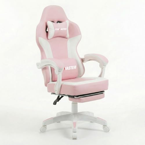 Fiximaster Gaming Stuhl Ergonomischer Bürostuhl Leise PU-Rollen & Linkage-Armlehnen Stufenlose Neigung 135 PC Stuhl für Home Office Gamer Stuhl aus PVC-Leder 150kg BelastbarkeitRosa