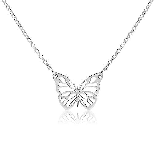 WANDA PLATA Collar Mariposa en Plata de Ley, Gargantilla con Colgante Mariposa para Mujer, Joya con Cadena Regulable Chica Joven en Caja de Regalo