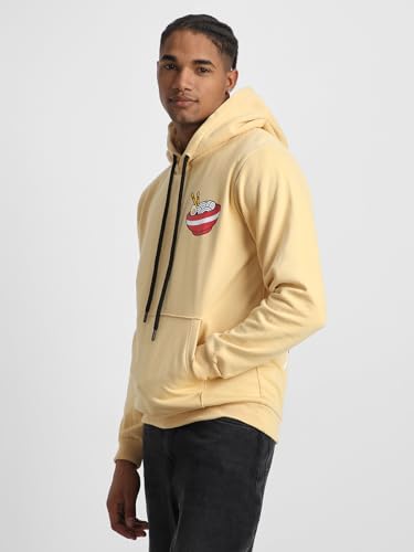 Image of Veirdo Cotton Fleece Regular Fit Hooded Sweatshirt Lastest Back Graphic Printed Winter Hoodies for Men (Available Colors: Marine Green, Marshmellow, Black, SOYA Bean, Orange & Blue)