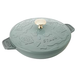 [STAUB x minä perhonen] staub hotplate ocean round 7.9 inches (20 cm) eucalyptus brass knob specification mina perhonen both hands cast enamel shallow type induction compatible [Japan official sale]