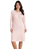 Intimitaly Camicia da Notte da Donna, Manica Lunga, 95% Viscosa e 5% Elastan, Scollatura Regolabile con 4 Bottoni, vestibilità Bitaglia, Due Colorazioni (Rosa, L-XL)