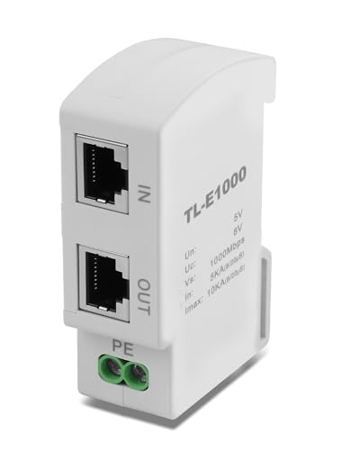 CERRXIAN Ethernet Surge Protector 1000Mbps DIN Rail Network Surge Protector LAN Network CAT5/CAT6 Thunder Arrestor for Network Devices, Routers, and Switches Imax 10Ka (36mm DIN-Rail mounting)