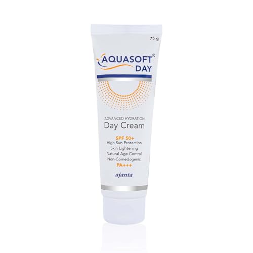 Image of Aquasoft Day Cream SPF50+ PA+++ with Triple Action formula for moisturising, sun protection and brightening Sodium Hyaluronate, Niacinamide, antioxidants and OTZ10 75gm,Pack of 2