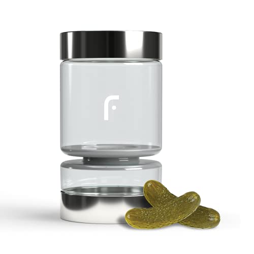 Flipjill Glass Pickle and Olives Jar with strainer flip, 34oz Glass jar, kitchen storage container, airtight glass jars, jar with lids