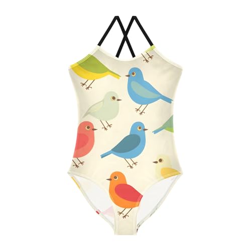 Bolaz Girls Swimsuits One-Piece Bathing Suits Multicolor Kids Sport Summer Beach Swimwear for 3-10 Years Old-Bird Cartoon
