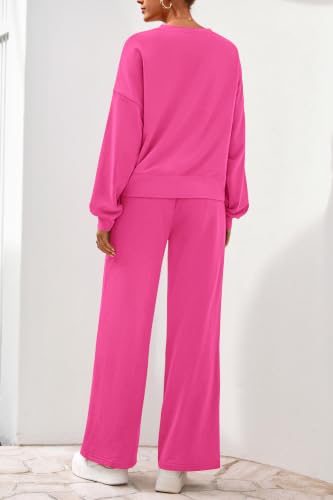 PRETTYGARDEN Women 2 Piece Outfits 2026 Fall Sweatsuits Crewneck Sweatshirt Wide Leg Sweatpants Lounge Sets Tracksuit(Rose Red,Medium) — view 5