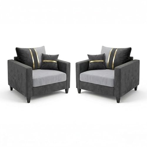 Image of Jester Plush Comfort Sofa Set | 3 Seater + 1 Seater + 1 Seater | Luxury Velvet Suede Fabric | Modern Living Room Sofa | Dark Gray - Light Gray