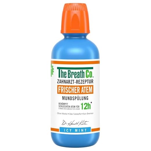 The Breath Co Alkoholfreies Mundwasser Icy Mint - Zahnarzt Entwickelte Antibakterielle Mundspülung für 12 Stunden frischen Atem - Eis -Minze-Geschmack, 500ml