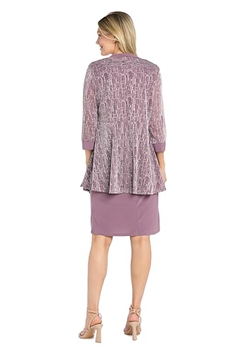 Image of R&M Richards Women's Elegant Metallic Jacquard Knit Jacket Dress | Shimmering 2-Piece Ensemble W /Detachable Necklace