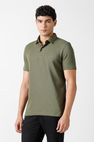 Image of Van Heusen Solid Polo T Shirt for Men | Premium Cotton | Waffle Knit Textured | Regular Fit | Elegant Style | Casual Wear