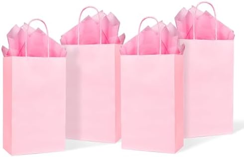 DjinnGlory 24 Pack Small Pink Paper Gift Bags with Handles 9x5.5x...