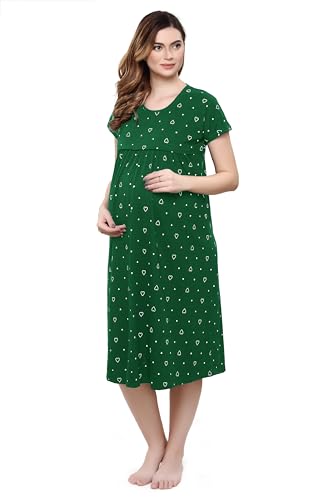 Image of TIGYWIGY Women's Cotton Printed Knee Length Maternity /Feeding /Nursing Nighty (Medium, Olive1)