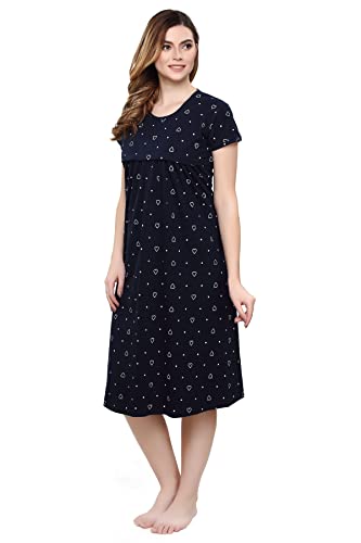 Image of TIGYWIGY Women's Cotton Printed Knee Length Maternity /Feeding /Nursing Nighty
