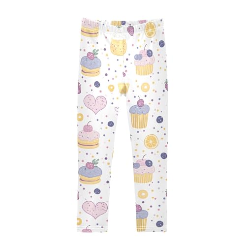 Cute Cake Heart Girls Leggings Ultra Soft Compression Yoga Gym Pants for Kids 4-10T