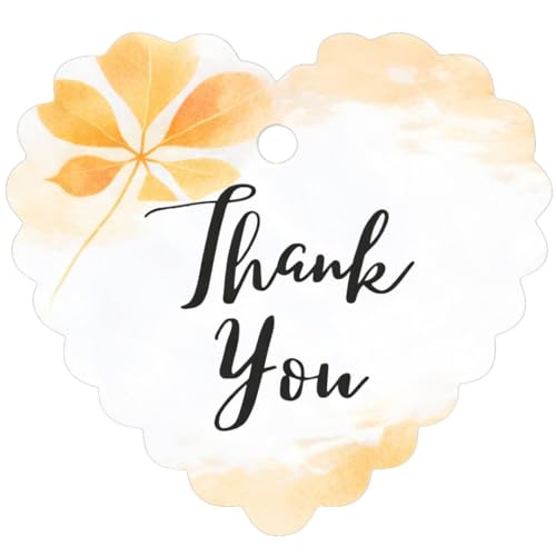 Image of CVANU Heart Shaped Thank You Tags 150-Pcs with Golden String, Floral Design Gift Tags for Wedding Favors| Birthday Party| Small Business Packaging (2.16x2.36 inch) D2