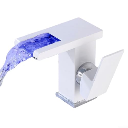 Fauhapyway Robinet de salle de bain LED cascade robinet à poignée unique froide chaude mitigeur robinet de contrôle de la température (blanc)
