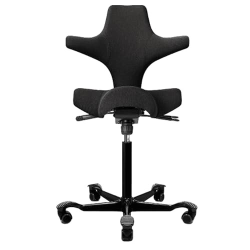 Image of HAG Capisco Sit to Stand Chair-Black Frame-Upholstered Midnight Black