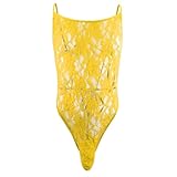 OLIns Hombres Jumpsuit Monos Ropa Interior Masculina Sexy Bodysuit Body Elástico Erótica (Yellow,One Size)